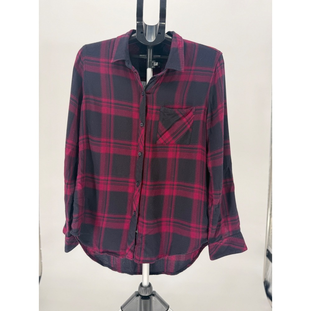 Rails Plaid‎ Button Up Shirt M Black Red Flannel Soft Lightweight Casual Women